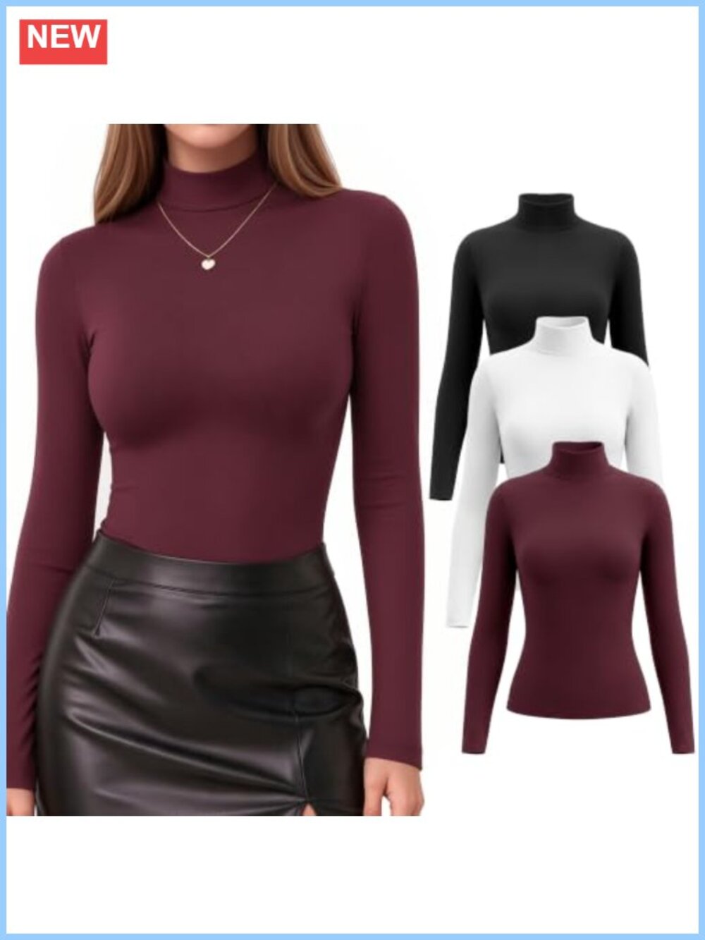 3 Pack Womens Mock Turtleneck Tops Long Sleeve Slim Fit Shirts